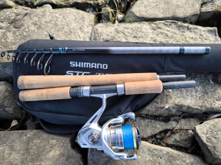 Shimano STC Mini Tele 270ML travel rod: 3-piece construction shown with carrying case.